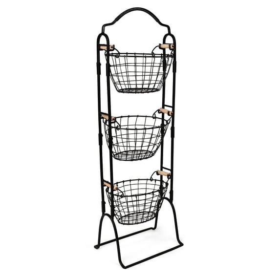 BirdRock Home 3-Tier Wire Basket Stand with Removable Baskets - Black