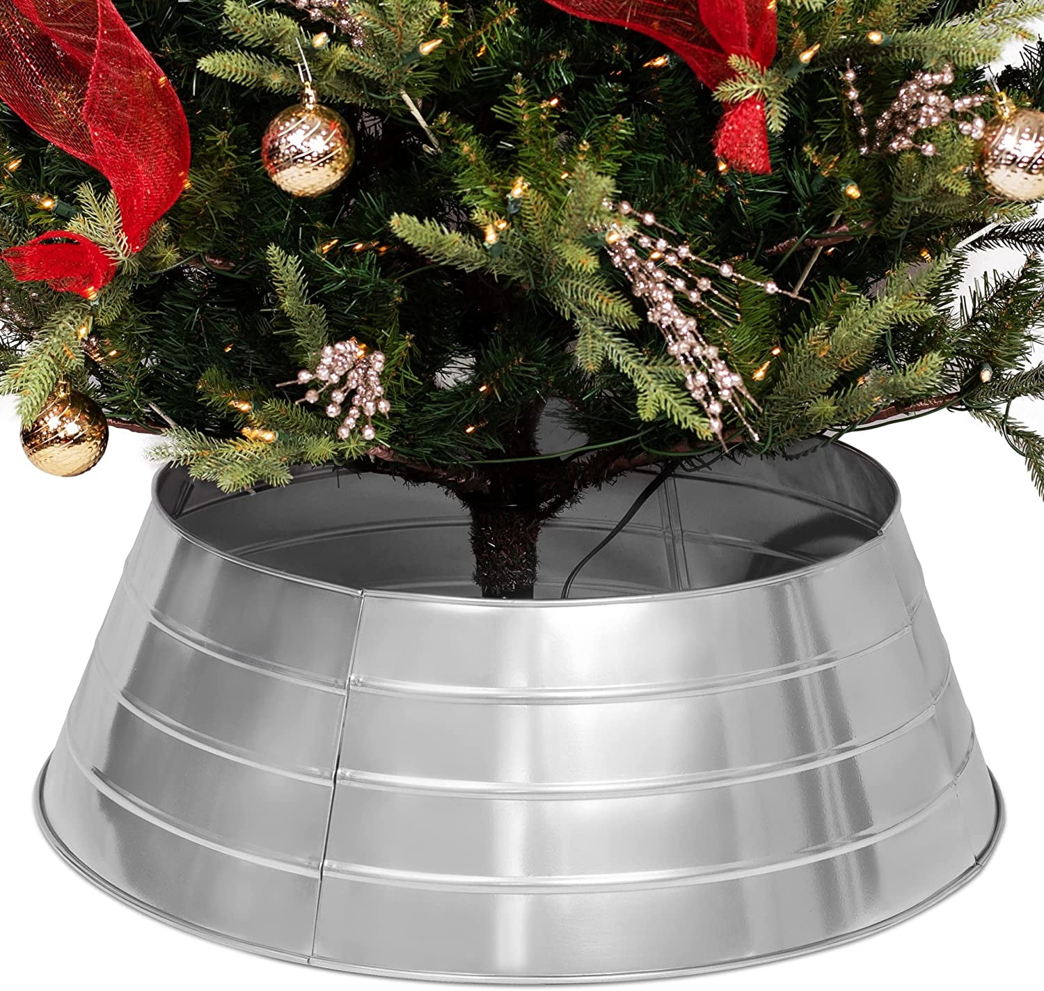 Hammered Silver Metal Christmas Tree Collar, 22.5"