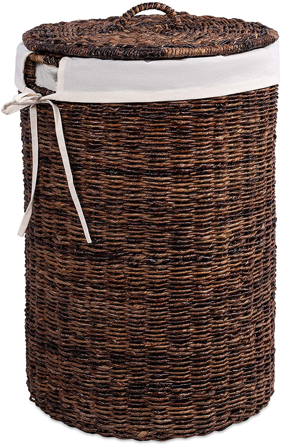 Espresso Wicker Upright Hamper with Lid and Liner