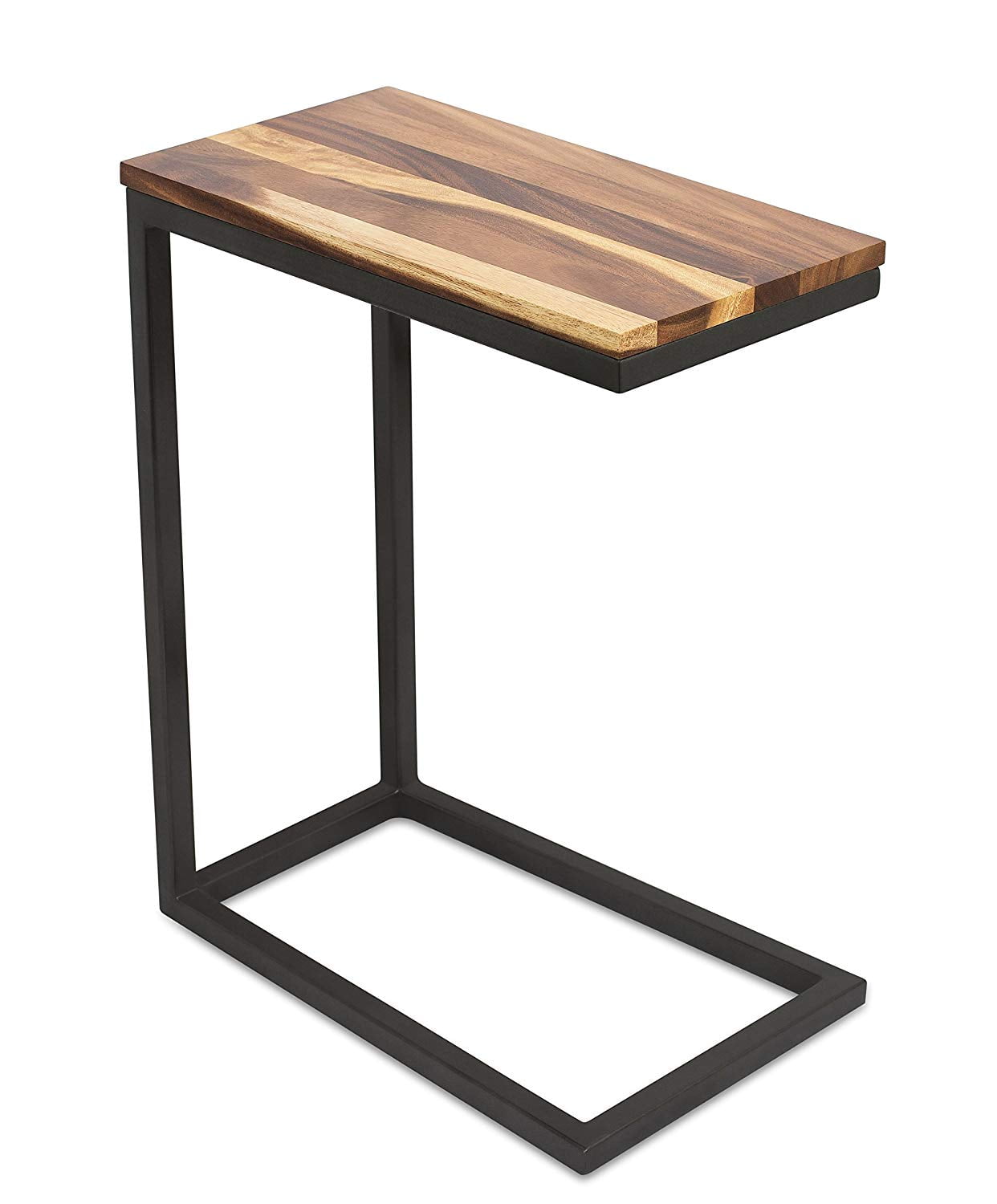Acacia Wood and Metal C-Shaped Industrial Side Table