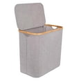 thumbnail image 1 of BirdRock Home Bamboo & Canvas Hamper with Cut Out Handles - Grey, 1 of 9
