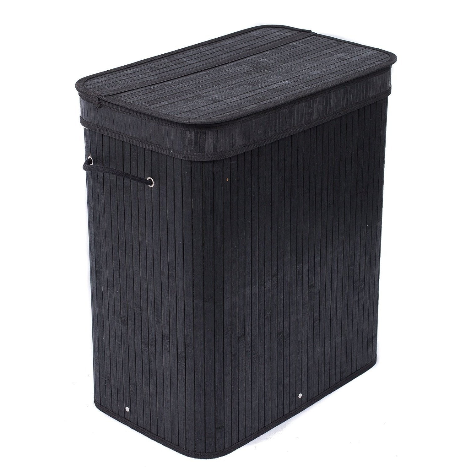 Black Bamboo Double Laundry Hamper with Lid and Cloth Liner