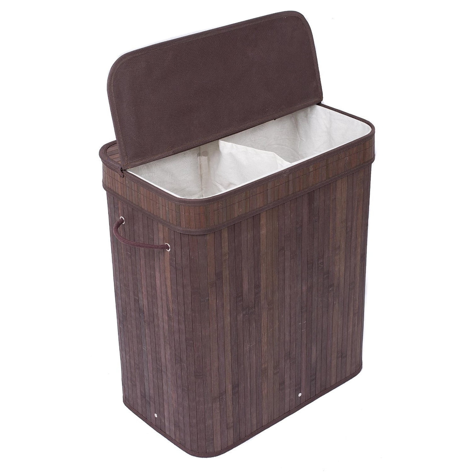 Espresso Bamboo Double Laundry Hamper with Lid and Cloth Liner