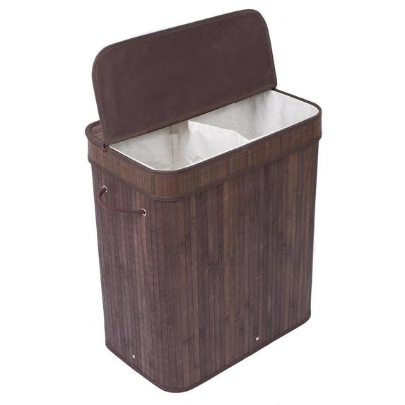 BirdRock Home Bamboo Double Laundry Hamper with Lid and Cloth Liner - Espresso