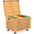 BirdRock Home Bamboo Rolling File Storage Organizer Box with Lid Natural