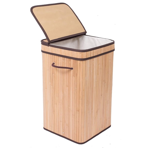 BirdRock Home Bamboo Square Laundry Hamper with Lid and Cloth Liner - Natural