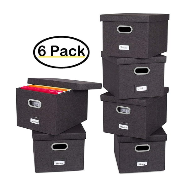 BirdRock Home Collapsible File Storage Organizer, Charcoal, 6 Count