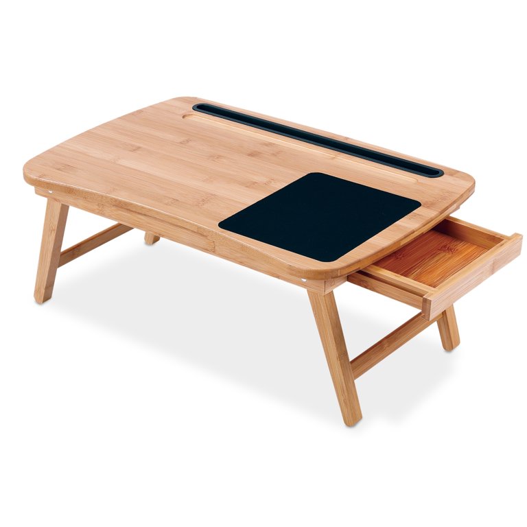 BirdRock Home Curved Lap Tray with Storage Drawer & Mouse Pad - Natural