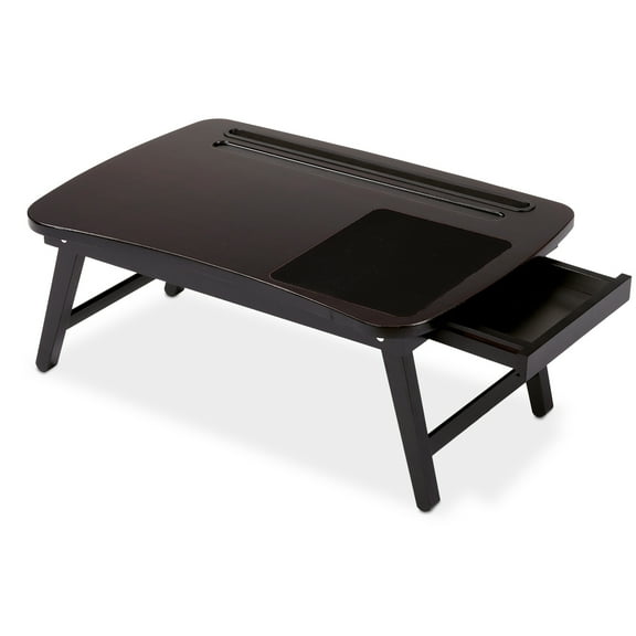 BirdRock Home Curved Lap Tray with Storage Drawer & Mouse Pad - Walnut