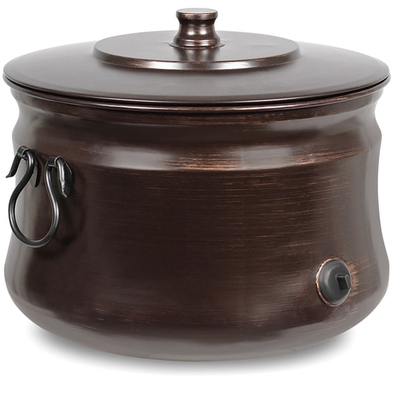 BirdRock Home decorative water hose pot with lid, distressed bronze, for 100 ft hose