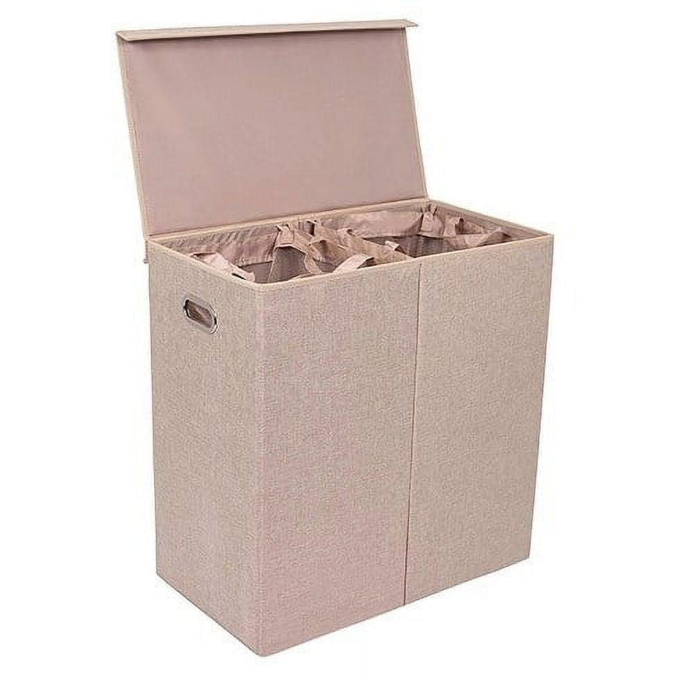 Cream Polyester Linen Double Laundry Hamper with Lid