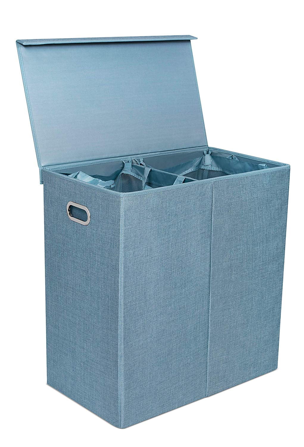 Light Blue Double Linen Laundry Hamper with Removable Liners and Lid