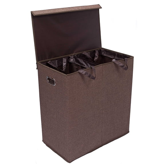 BirdRock Home Double Linen Laundry Hamper with Lid and Removable Liners - Brown