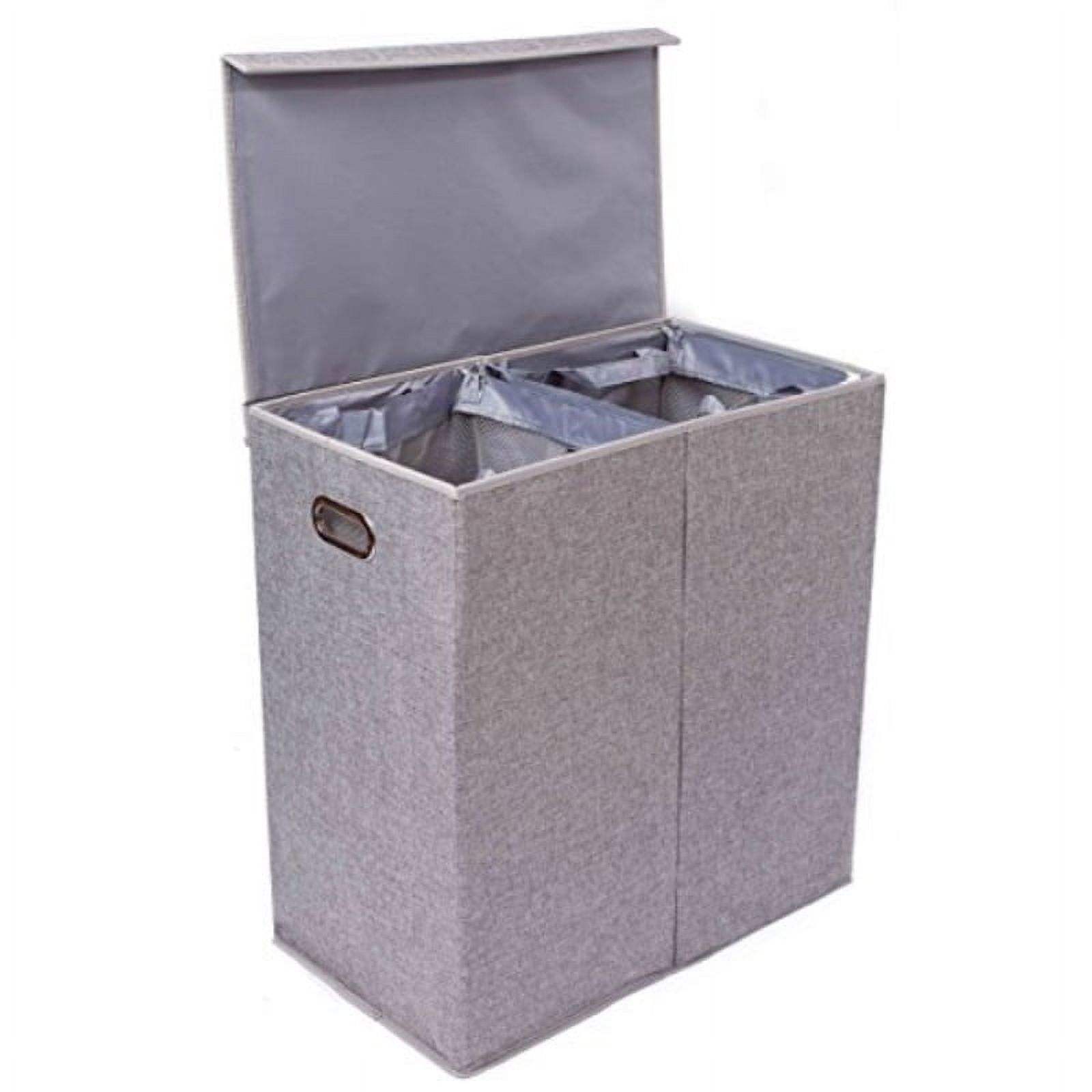 BirdRock Home Double Linen Laundry Hamper with Lid and Removable Liners - Grey - image 1 of 10