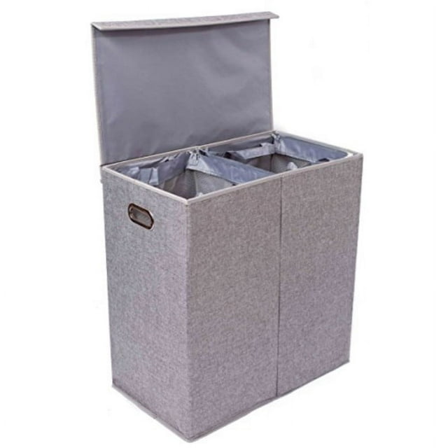 BirdRock Home Double Linen Laundry Hamper with Lid and Removable Liners - Grey