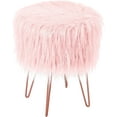 thumbnail image 1 of BirdRock Home Faux Fur Foot Stool Ottoman with Hair Pin Legs - Pink, 1 of 6