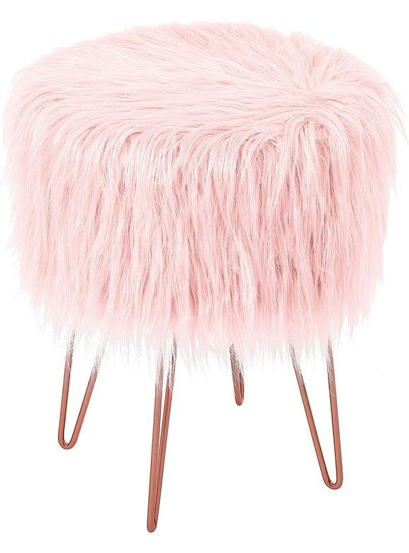 BirdRock Home Faux Fur Foot Stool Ottoman with Hair Pin Legs - Pink