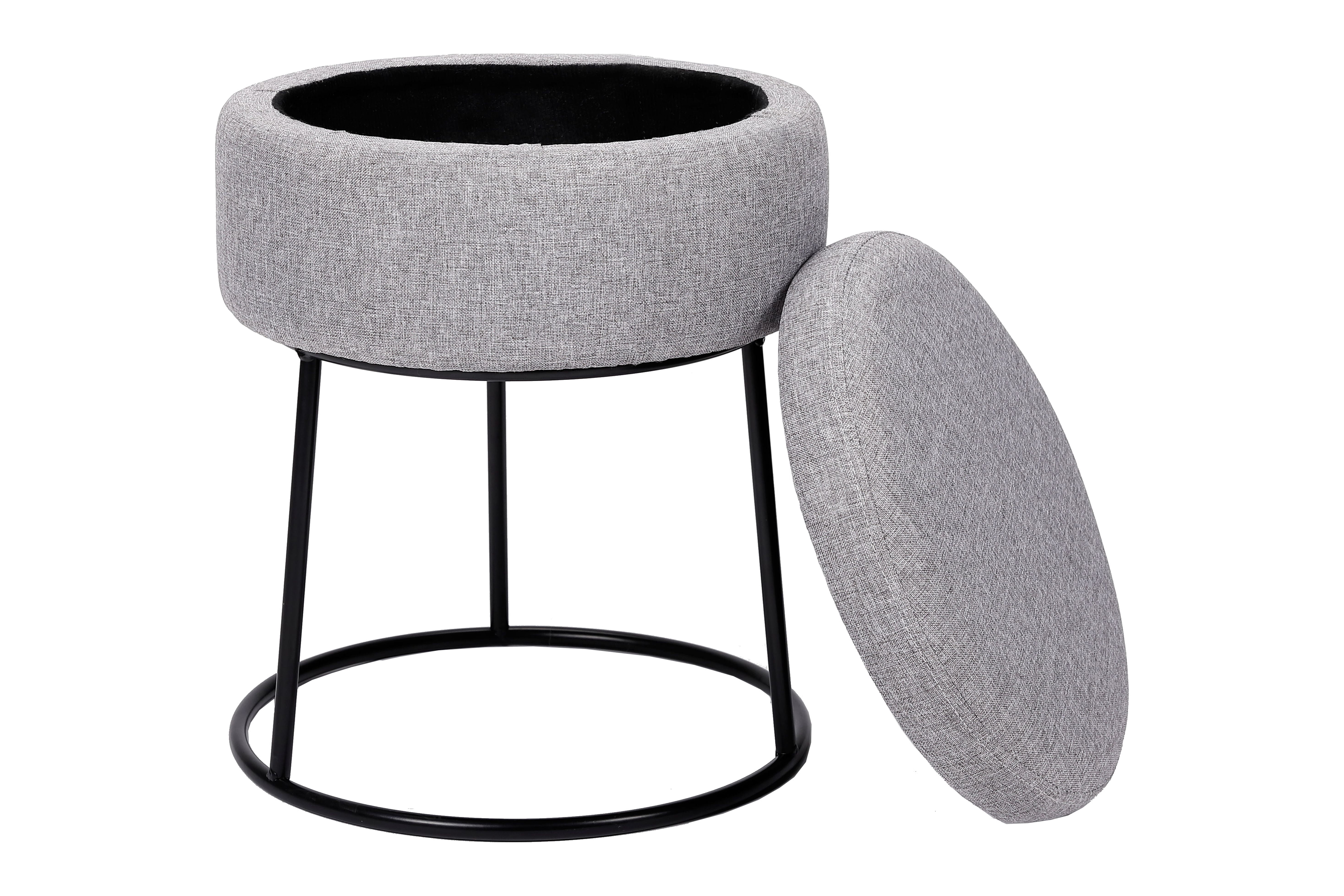 BirdRock Home Grey Linen Storage Stool with Black Base - Black Metal ...
