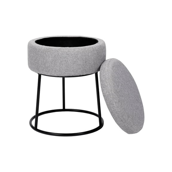 BirdRock Home Grey Linen Storage Stool with Black Base - Black Metal Legs