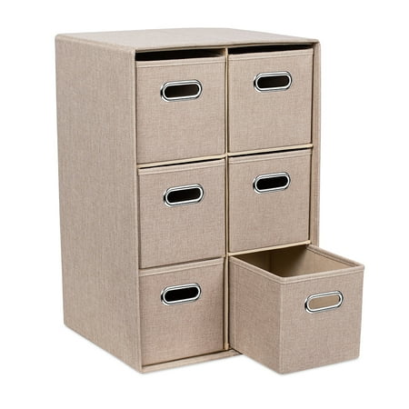 BirdRock Home Linen Cube Organizer Shelf with 6 Storage Bins - Cream