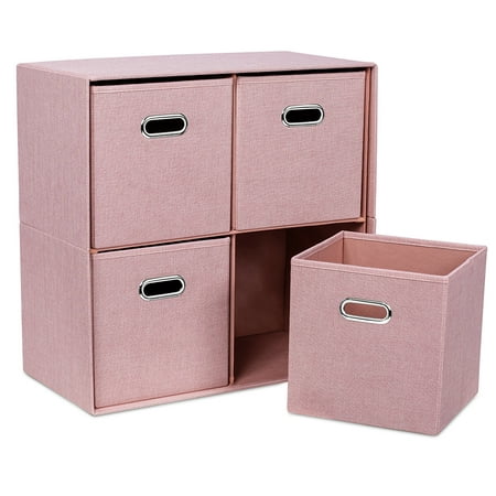 BirdRock Home Linen Cube Organizer Shelf with Four Storage Bins - Blush