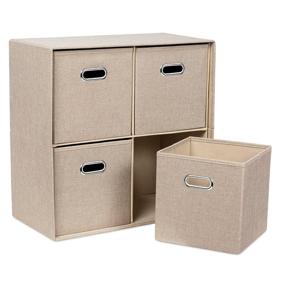 BirdRock Home Linen Cube Organizer Shelf with Four Storage Bins - Cream