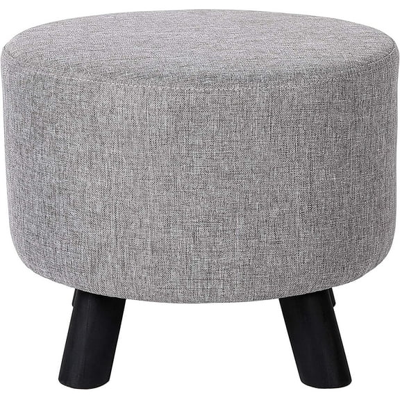 BirdRock Home Linen Foot Stool Ottoman with Wood Legs - Grey