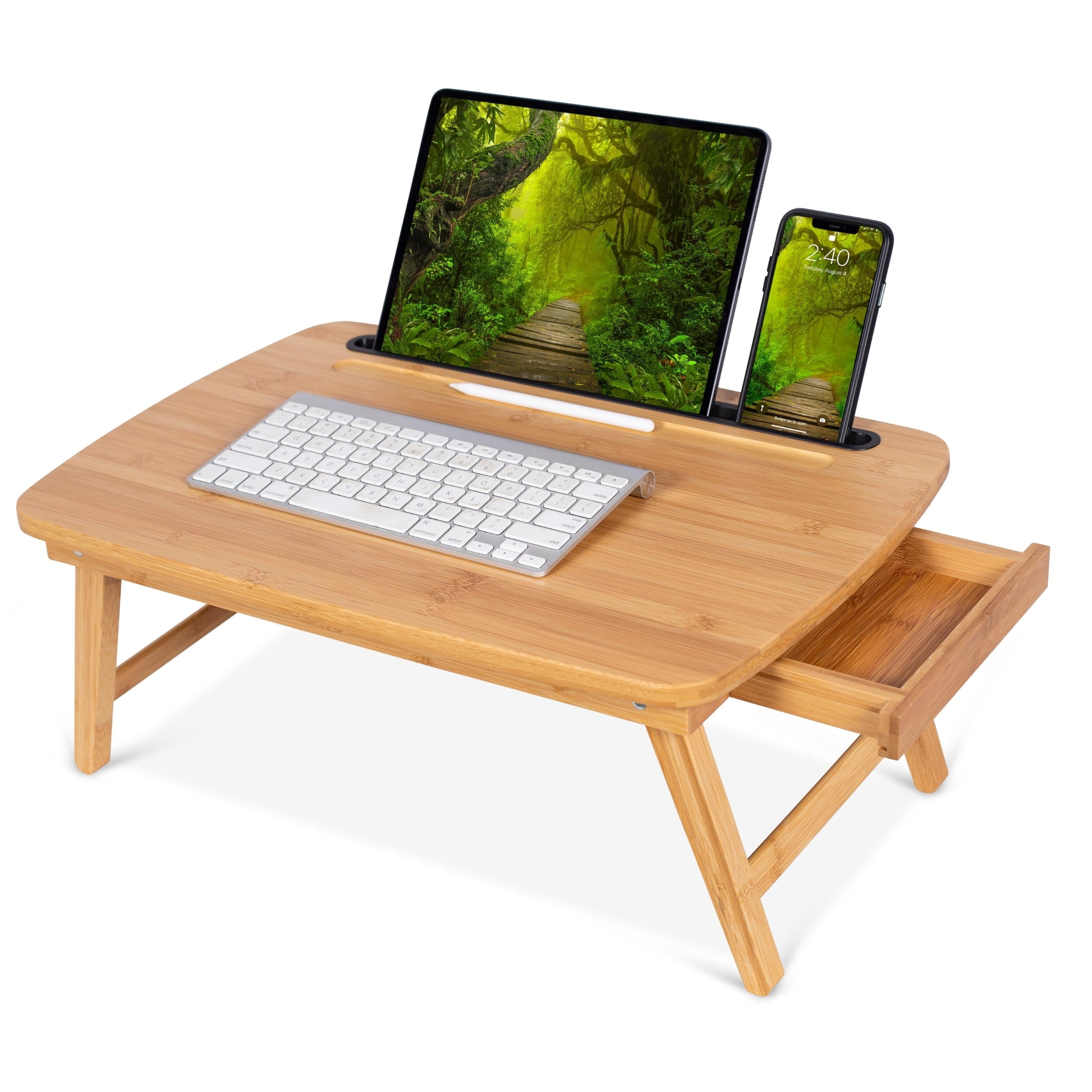 BirdRock Home Portable Sit or Stand Desk with Storage Drawer and Media