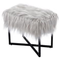 thumbnail image 1 of BirdRock Home Rectangular Grey Faux Fur Foot Stool Ottoman with Black Legs, 1 of 2