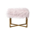 thumbnail image 1 of BirdRock Home Rectangular Pink Faux Fur Foot Stool Ottoman with Gold Legs, 1 of 4