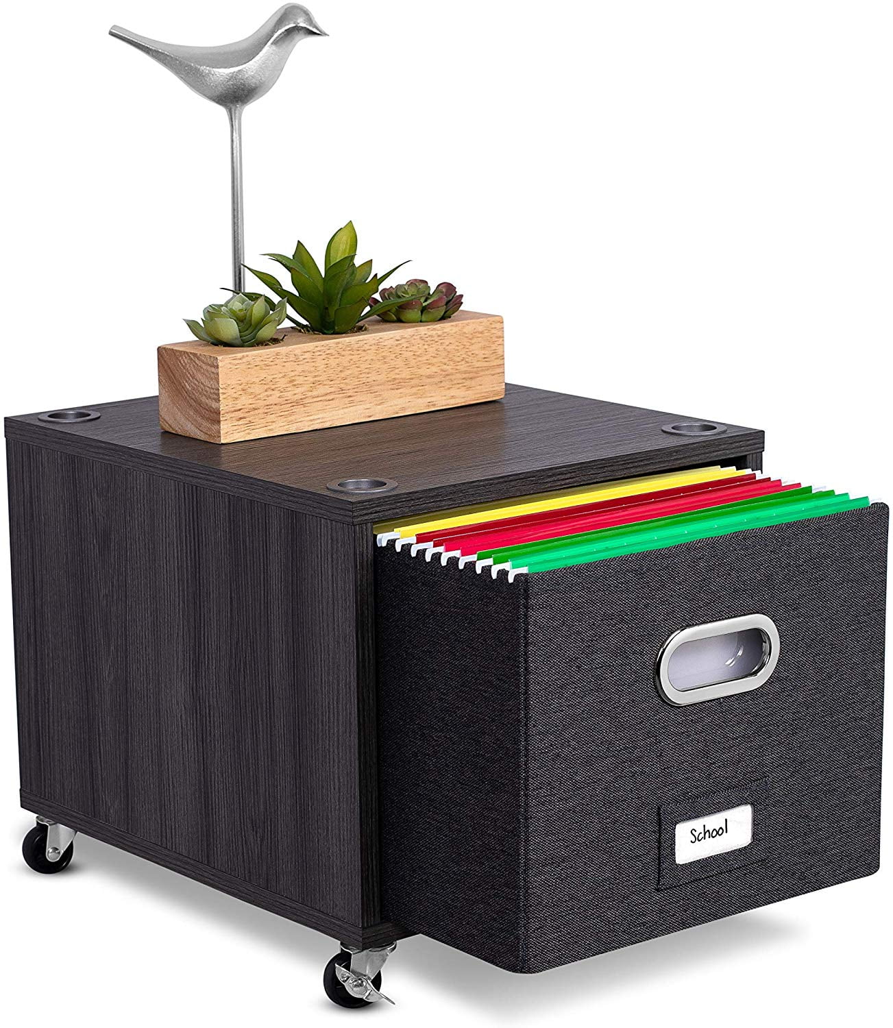 Driftwood Grey Mobile Lateral File Cabinet with Linen Bin