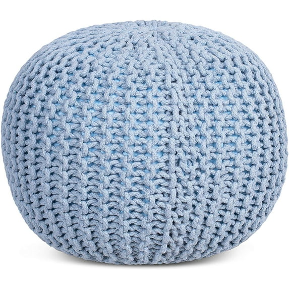 BirdRock Home Round Pouf Foot Stool Ottoman -Soft Blue