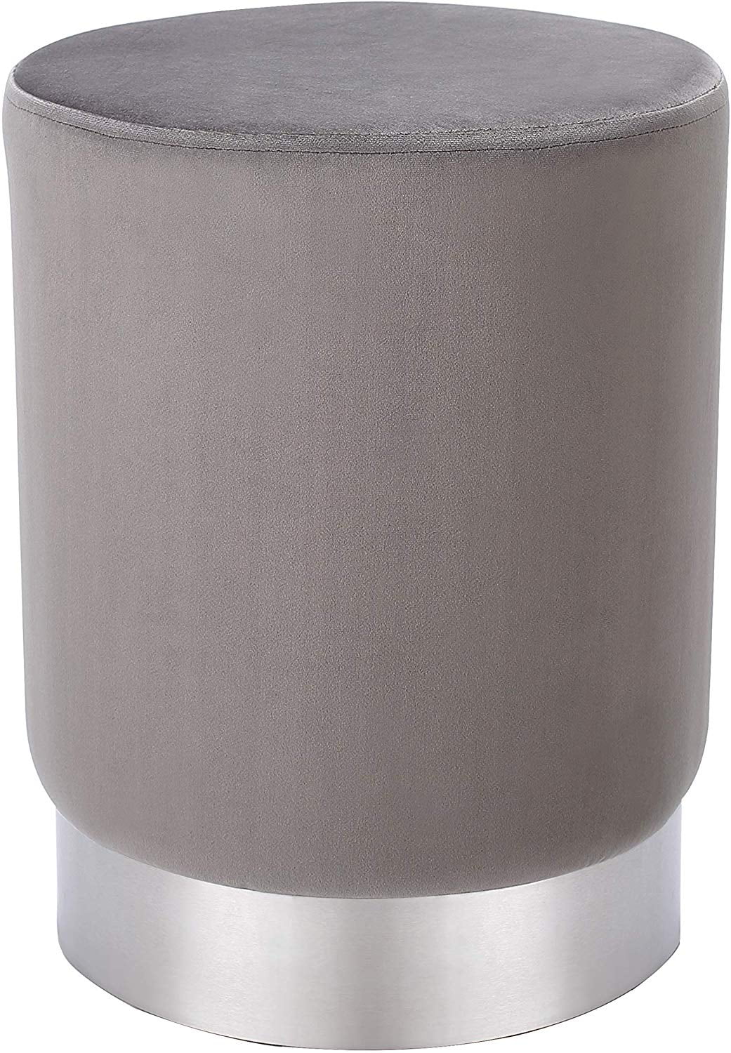 Gray Velvet Round Ottoman Foot Stool with Metal Base