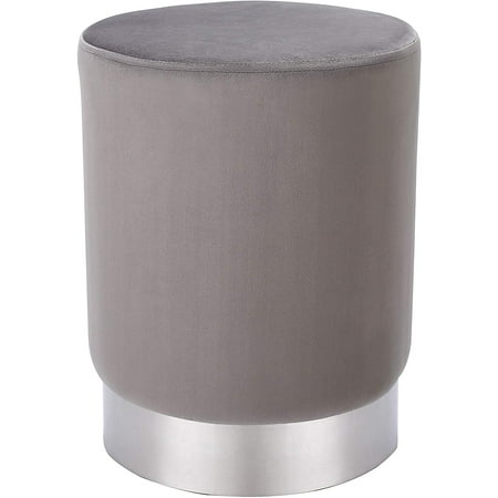BirdRock Home Round Velvet Ottoman Foot Stool - Grey