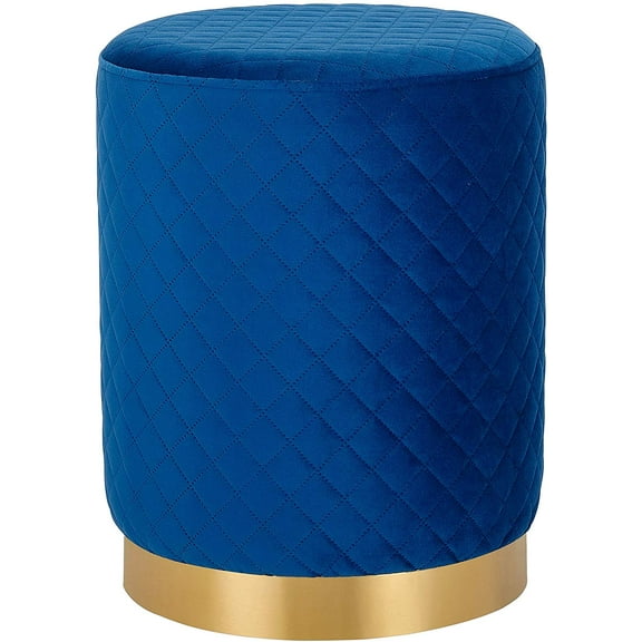 BirdRock Home Round Velvet Ottoman Foot Stool with Lattice - Blue
