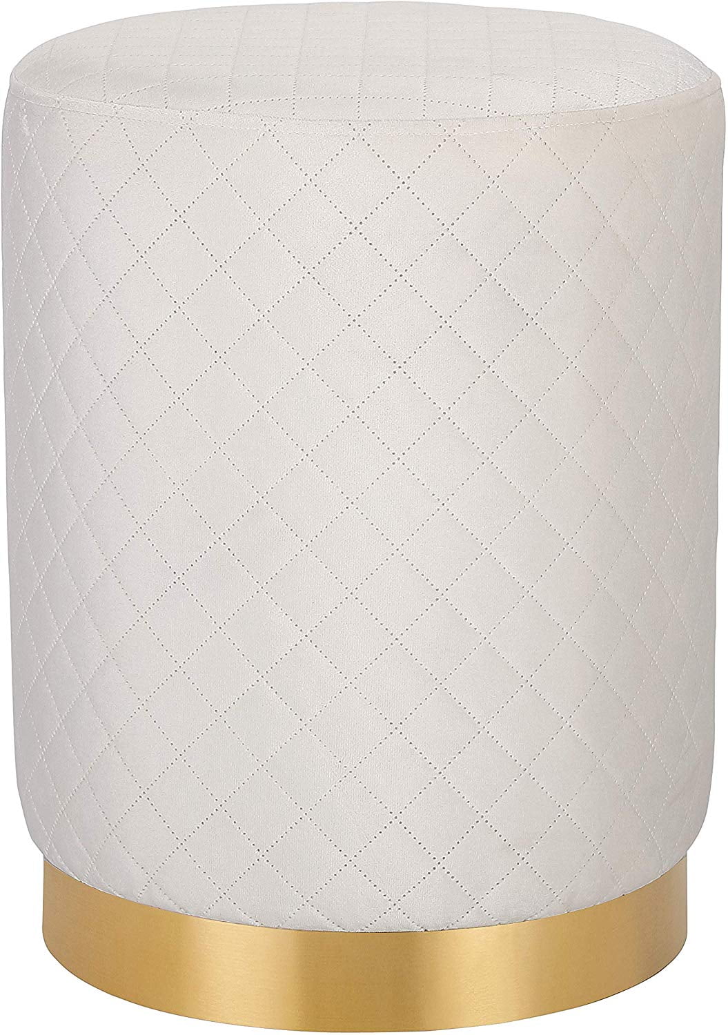 Cream Velvet Tufted Round Pouf with Gold Base