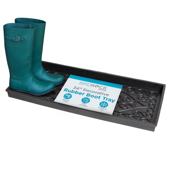 BirdRock Home 34 inch rubber boot tray with green rain boots