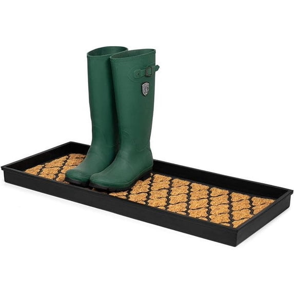 BirdRock Home Rubber Boot Tray with Coir Insert - 34 inch Decorative Boot Tray for Entryway