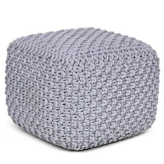BirdRock Home Square Knitted Pouf Ottoman for Living Room - Grey