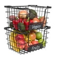 thumbnail image 1 of BirdRock Home Stacking Wire Market Baskets with Chalk Label - Set of 2 - Black, 1 of 9