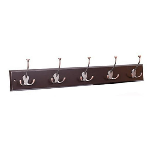 BirdRock Home Tri Hook Coat Rack - 5 Hooks - Wall Mount Hat Rack - Brown Finish - Bronze Hooks