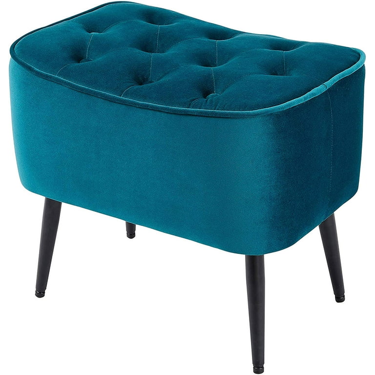 BirdRock Home Tufted Curve Ottoman Velvet Foot Stool Teal