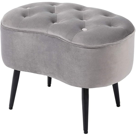 BirdRock Home Tufted Oblong Ottoman - Velvet Foot Stool - Grey