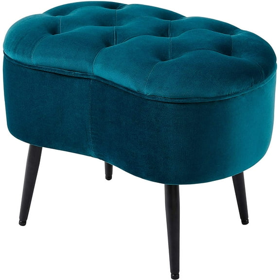 BirdRock Home Tufted Oblong Ottoman - Velvet Foot Stool - Teal