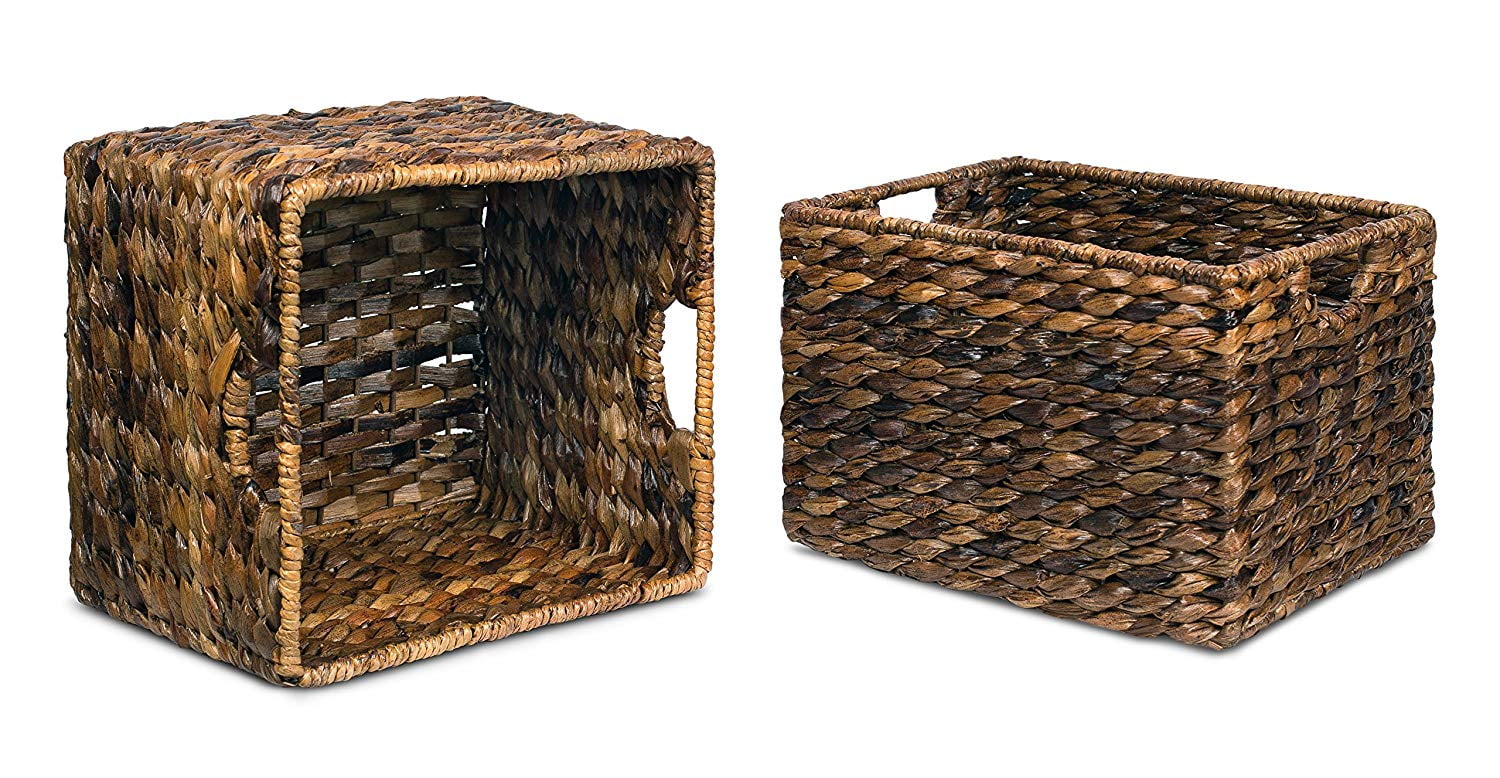 BirdRock Home Woven Storage Shelf Organizer Baskets with Handles - Set of 3 - Espresso