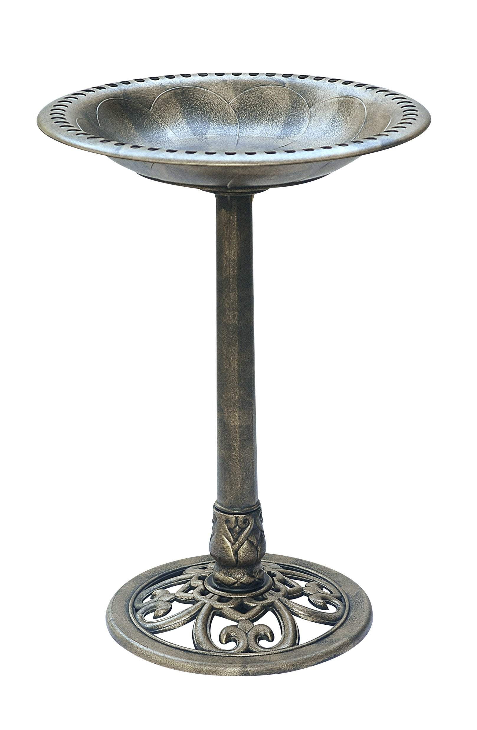 Birdbath Copper Bronze 28" Height Pedestal Bird Bath Antique Outdoor Garden Vintage Yard Art Resin Fleur de lis Decoration Accents