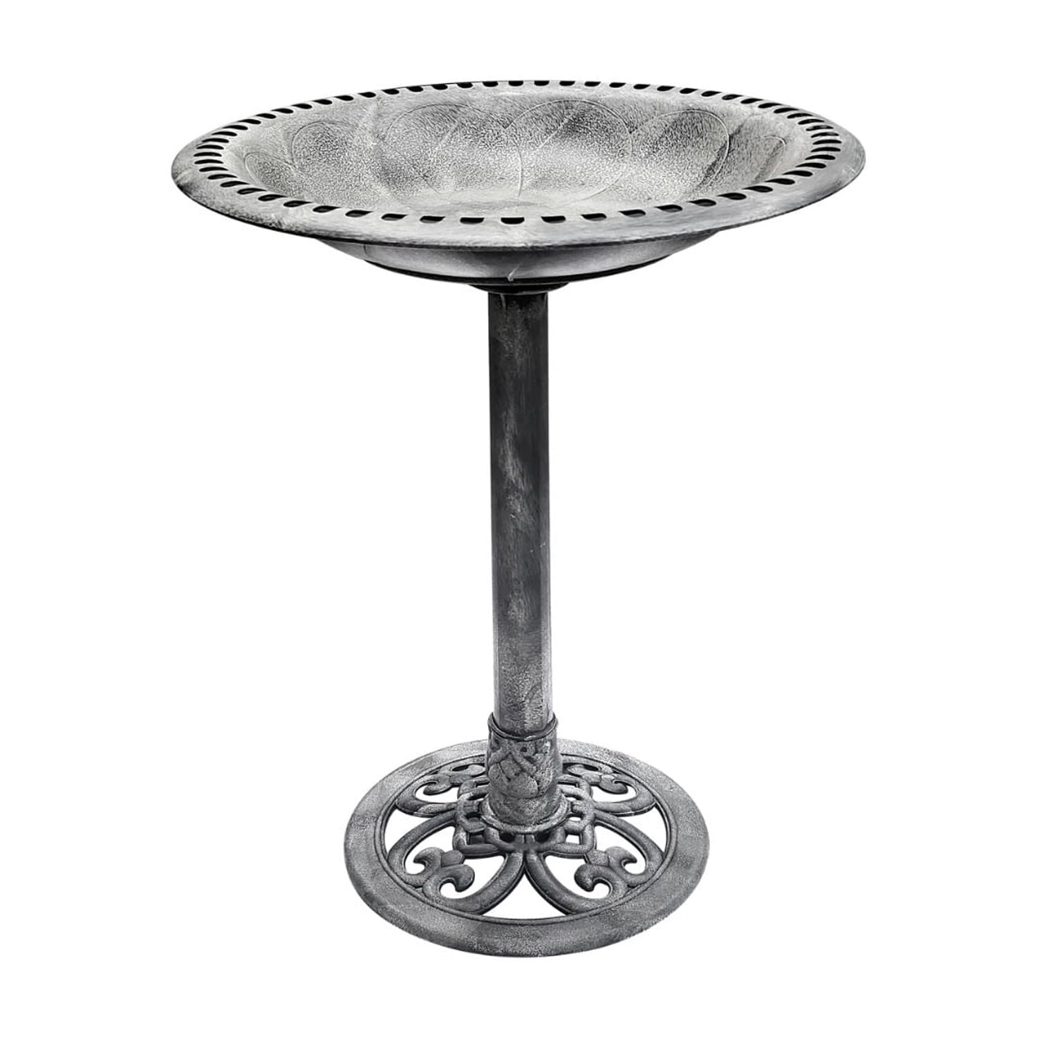 Birdbath Stone Grey 28" Height Pedestal Bird Bath Antique Outdoor Garden Vintage Yard Art Resin Fleur de lis Decoration Accents