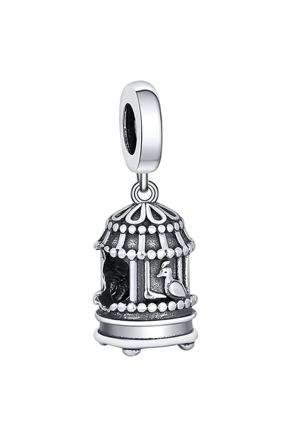 Birdcage Charm European Bead Oxidized Sterling Silver Ginger Lyne Collection