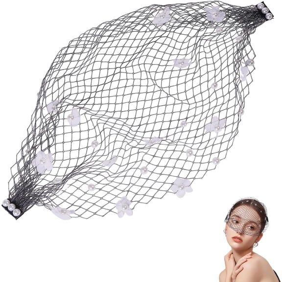 Birdcage Face Veil Pearl Fasacinator with Flowers and Pearls Black Mesh Lace Headband Veil Fascinator Hat for Women Tea Party Dinner Party Easter Bridal Wedding Black