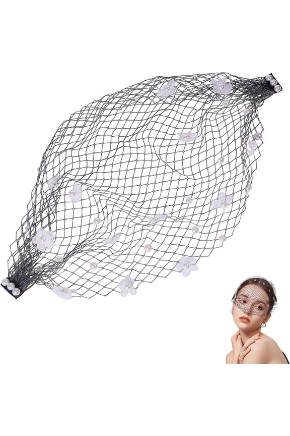 Birdcage Face Veil Pearl Fasacinator with Flowers and Pearls Black Mesh Lace Headband Veil Fascinator Hat for Women Tea Party Dinner Party Easter Bridal Wedding